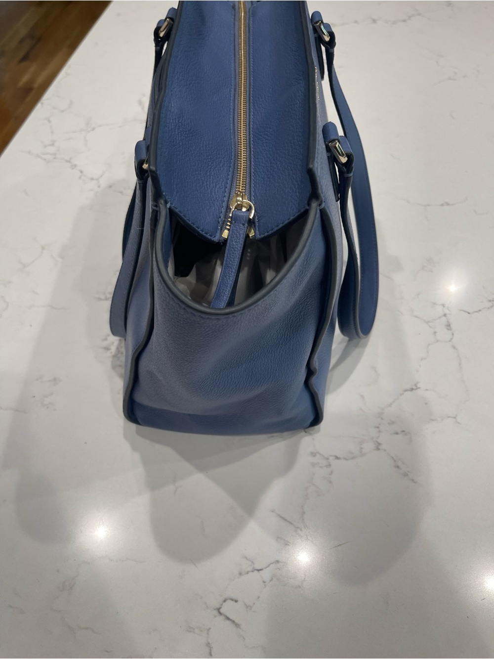 kate spade navy pebbled leather tote with gold logo - Picture 8 of 14